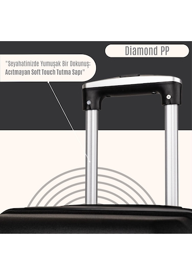 Npo Diamond Pp Polipropilen Kabin, Orta Ve Büyük Boy 3'lü Kırılmaz Valiz Seti-siyah Siyah