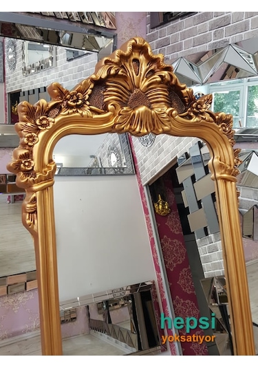 Vintage Madam Model Altın Renk Varaklı Ayaklı Boy Aynası Altın