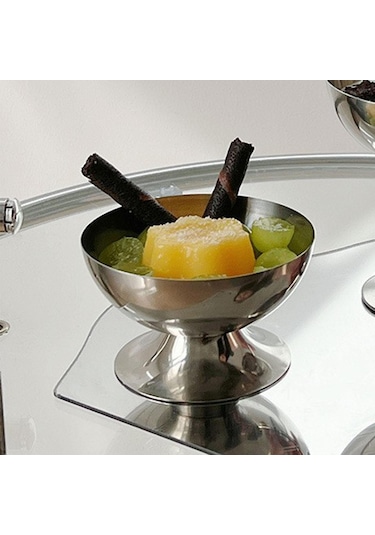 Homyl Paslanmaz Çelik Dondurma Fincan Tatlı Parti Bebek 6cm Gümüş