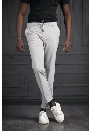 Beli Lastikli Ve İplikli Likralı Yazlık İnce Paraşüt Kumaş Jogger Pantolon gri