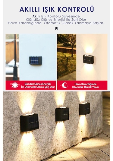 2adet Modern Solar 6ledli Çift Taraflı Aplik Güneş Enerjili Aydınlatma Duvar Lambası