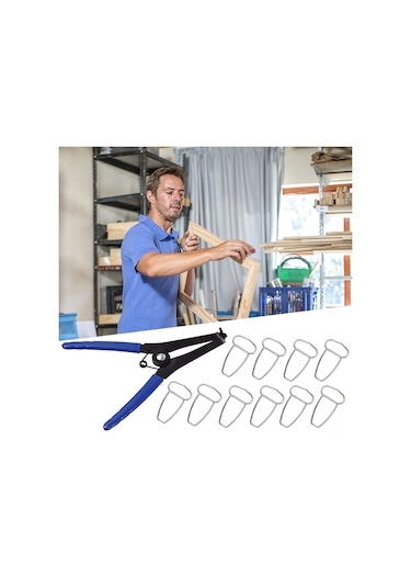 Jeemson Mavi Metal Çelik Kaynaklı Ahşap İşleri İçin Miter Köşe Tutucu, 1 Adet Pense Ve 9 Adet Klem İle Ahşap Hasarını Azaltan El Aracı Mavi