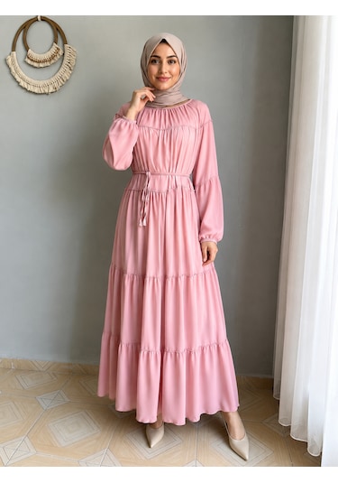 Efulim Womens İpli - Astarlı Salaş Şifon Tesettür Elbise Pembe Efulim Womens İpli - Astarlı Salaş Şifon Tesettür Elbise Pembe