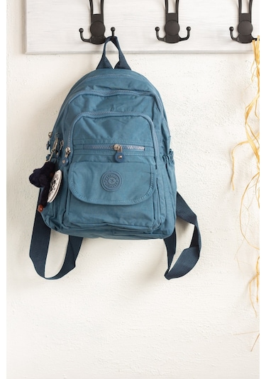 Krinkıl / Klinkır Su Geçirmez Ithal Kumaş Çok Gözlü Günlük Küçük Kadın Sırt Çantası Indigo Mavi 8317 Mavi
