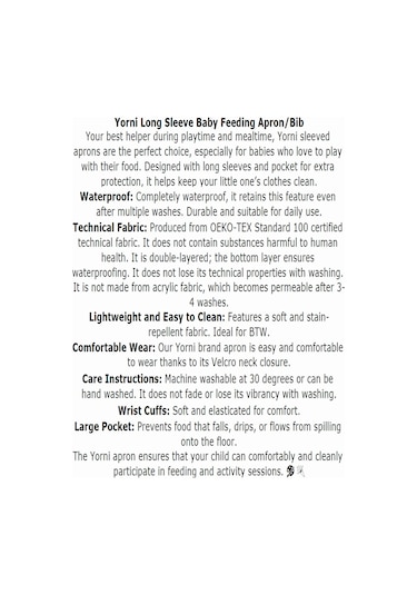 Yorni 2-5yaş, Zoo, Sıvı Geçirmez,cepli,uzun Kollu Bebek Mama Önlüğü Çok Renkli