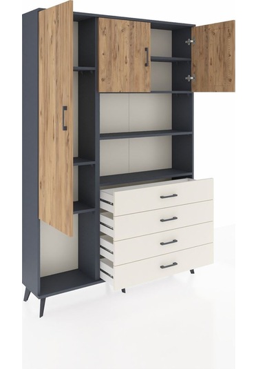 Arges Dolap 7 Raflı 4 Çekmeceli 3 Kapaklı 132x30x195 Antrasit... Antrasit