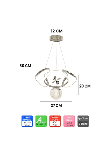 Ransom 3 Renk Toplu Kumandalı Krom Gümüş Dimmerli Led Avize Dron Ledli Avize Gri
