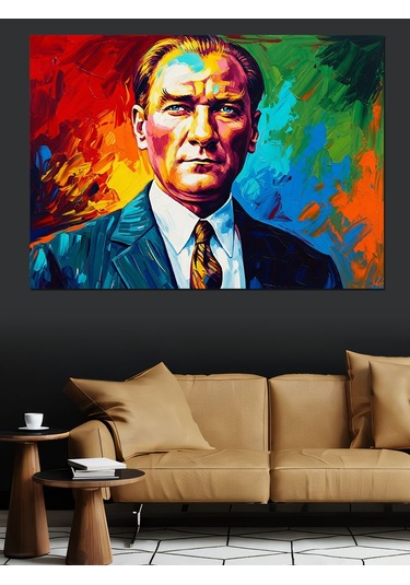 Pop Art Mustafa Kemal Atatürk Portresi Dekoratif Kanvas - Mdf Ahşap Tablo