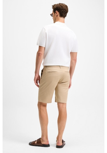 Grimelange TEEMO Erkek Yanları Cepli Fermuarlı Likralı Slim Fit Bej Şort