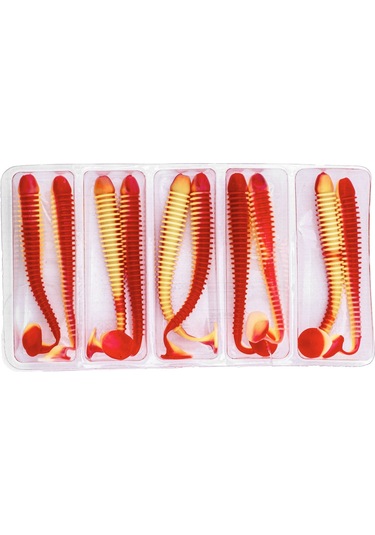 Silikon Kurt Yem - 4,2g 105mm - Turna/levrek Silikonu - 1 Adet - Kırmızı/sarı - Karides Kokulu