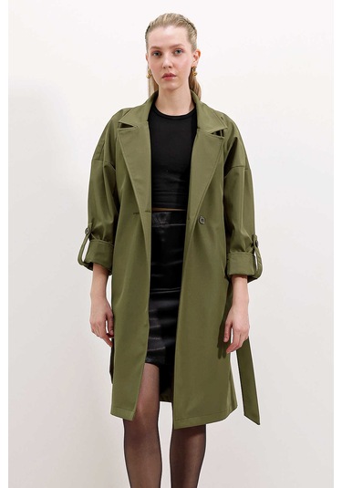Gabria Kol Katlamalı Bağcıklı Trenchcoat Haki