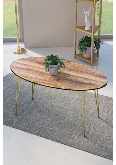 Orta Sehpa Elips Çift Gold Ceviz Tel Ayak Ceviz