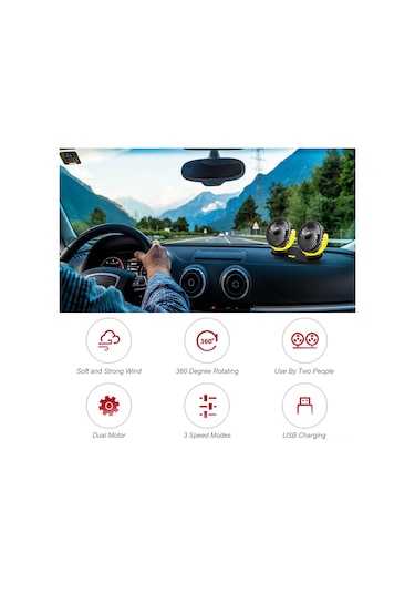 Maiyame 360 Derece Dönebilen Çift Başlı Usb Fan, Taşınabilir Ve Sessiz Çalışma, 3 Hız Modu İle Pratik Kullanım