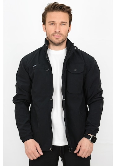 Erkek Regular Krinkıl Kumaş Yağmurluk Mont Siyah Edw082-siyah Siyah