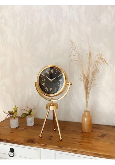 Gold Metal Mini Tripod Sade Masa Saati 45 26 Cm Çok Renkli
