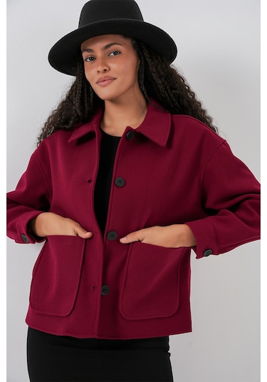 0713 Kadın Kaşe Ceket - Bordo Bordo
