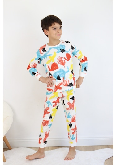 Erkek Çocuk Baskılı İnterlok Kumaş Uzun Kollu Pijama Takımı 001