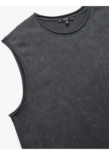 Koton Bisiklet Yaka Yıkamalı Pamuklu Kolsuz Tişört Antrasit 5sam30014mk Antrasit