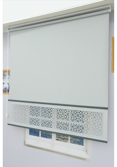 Lazer Stor Perde - Renkli Çıta Detaylı Gri