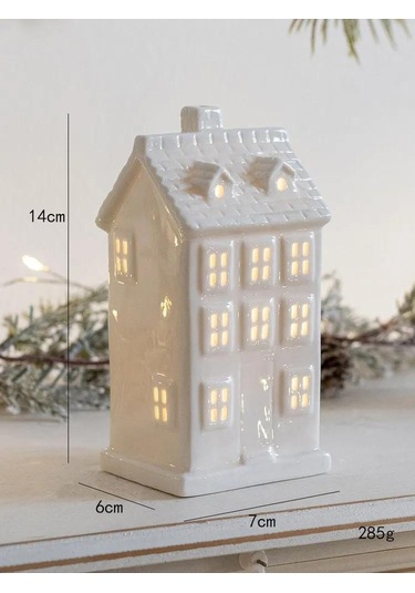 Neevoyu Keramik Led Ev Figürü, Yumuşak Işık Noçturnu, Dekoratif Ev Tatlısı, Hediyelik Ithalatlı Ürün Beyaz