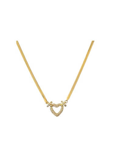 İtalyan Zincir Taşlı Kalp Çelik Kolye Altın - Gümüş