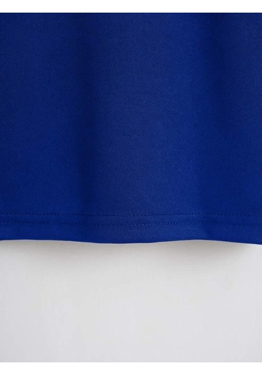 Kadın Oversize Bisiklet Yaka Düz Crop T-shirt - Saks Mavisi