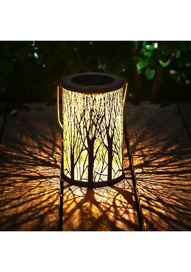 Maiyame Güneş Enerjili Demir Fener, Otomatik Açık/kapalı, Ip44 Su Geçirmez, Bahçe/manzaralı Işık, 5 Ağaç Projeksiyeli, Konforlu Romantik Işık Siyah