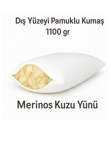Ozn Home %100 Doğal Yün Yastik Meri Nos Yünü Yastik 1000 Gr Dolgulu Yastik Beyaz