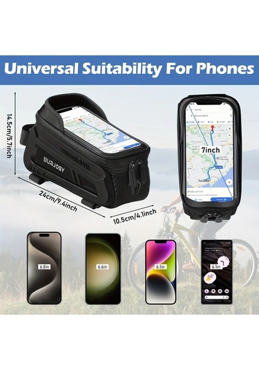 Willowhaven Black Qy626 Bisiklet Ön Çerçeve Çantası Dokunmatik Ekran Tpu Telefon Tutucu Haki