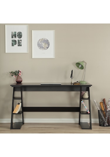 Pasific Home Lungo Raflı Çalışma Masası, Ofis Masası, 60X140 Cm, Siyah
