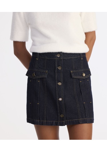 Yargıcı Pens Detaylı Düğmeli Kısa Denim Etek 25kket4021x 516 Lacivert