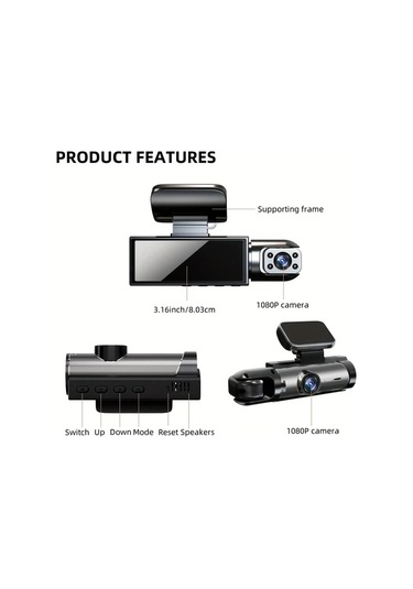 Oldfriend Siyah 32gb Kart Yok 1080p Dual Kamera Araç Kamerası 3.16 Ips Ekran Gece Görüşü Park Asistanı