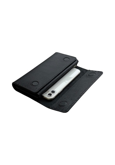 Siyah %100 Hakiki Deri Dikiş Detaylı Gizli Mıknatıslı Kapaklı Özel Tasarım Kadın Cüzdan Portföy Siyah