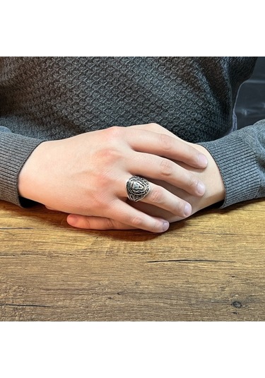 925 Ayar Gümüş Aslan Figürlü Ayarlanabilir Ölçü Erkek Yüzük