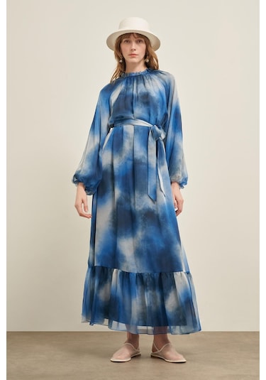 Ftz İpek Saten Elbise İndigo 31039 Indigo