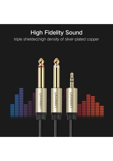 Ebitda 40793 3.5mm Trs Erkek 2x6.35mm Ses Kablosu 3m, Saf Bakır, Altın Konektör, Dayanıklı