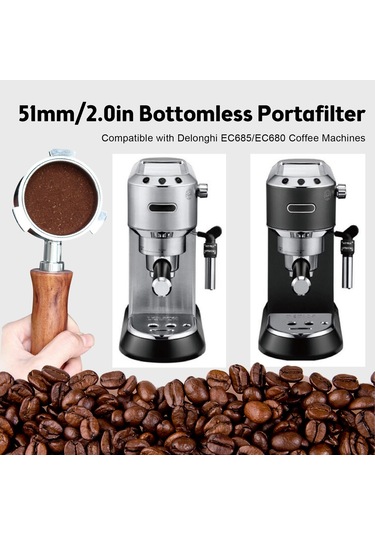Qingmipy Delonghi Ec685/ec680 Uyumlu 51mm Ahşap Saplı Paslanmaz Çelik Portafiltre Seti, Kaşık Ve Temizleme Fırçası Dahil Diğer