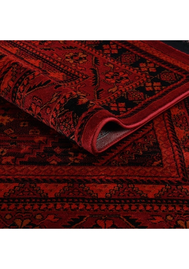 Afgan Türkmen Otantik Desenli Dokuma Kırmızı Oturma Odası Salon Mutfak Halısı Yolluk X380a Kırmızı