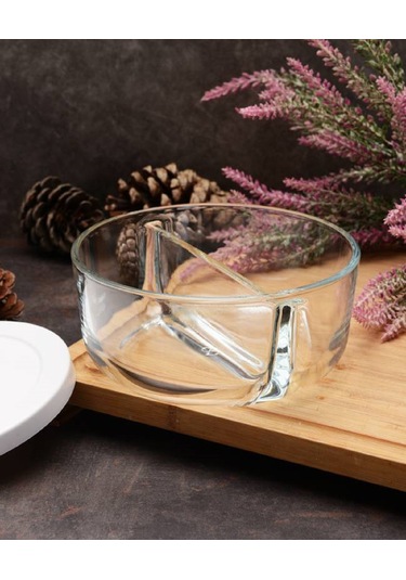 İki Bölmeli Kapaklı Cam Kahvaltılık Saklama Kabı - 2 Adet Şeffaf