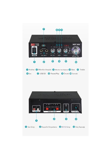 Notelnot-306 Streo Mini Amplifikatör Bluetoothlu