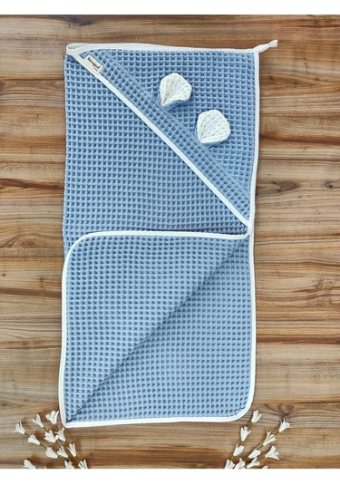 Ekru Pike Bebek Battaniyesi Doğal Organik Uyku Çift Taraflı Bebek Havlu Örtü Yenidoğan Mevsimlik Mavi