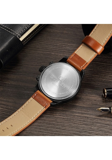 Curren M8225 Askeri Deri Quartz Erkek Kol Saati Siyah Sarı