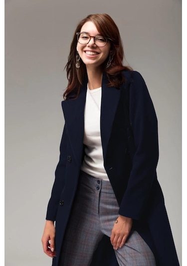 Tam Boy Kaşe Kaşmir Kaban Lacivert