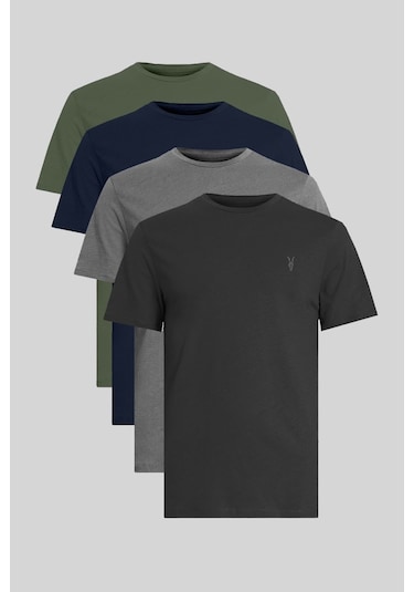 Erkek Standart-fit Bisiklet Yaka %100 Pamuk 4'lü Basic Tişört Paketi Kzk-105 Çok Renkli