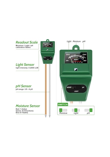 Unichrome Toprak PH Ölçer Ve Nem Ölçüm Cihazı