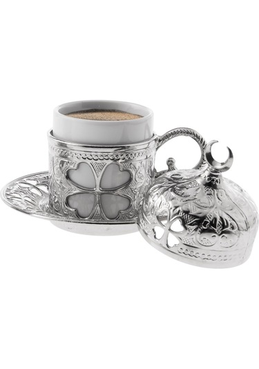 Sena Yonca Desenli Porselenli 4 Parça Gümüş Renk Fincan