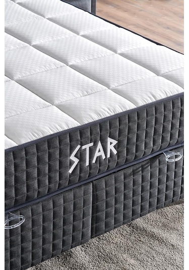 Star Yatak Seti 100x200 Cm Tek Kişilik Yaylı Sert Ortopedik Yatak Antrasit Lüks Baza Başlık Takımı 100 x 200