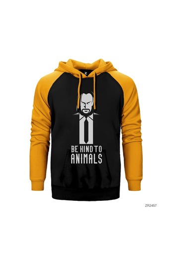 John Wick Be Kind Animals Sarı Reglan Kol Kapşonlu Sweatshirt Sarı