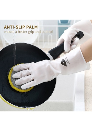 Monyee Ev Temizliği Eldiveni: Kalın Pvc, Kayganlık Önleyici, Bulaşık & Çamaşır İçin, Beyaz, S Bedeni