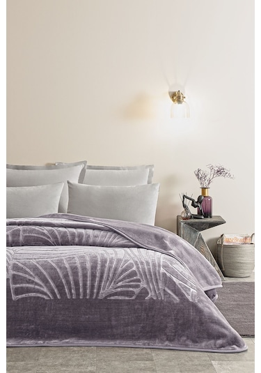 Puffy Fiona Çift Kişilik Emboss Battaniye - Kül Moru